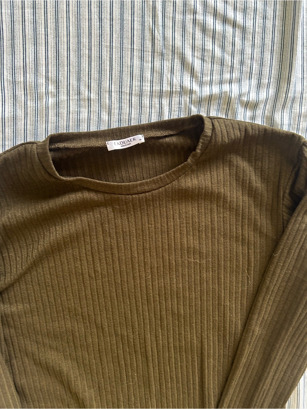 Olive Ribbed Crewneck Sweater for Men